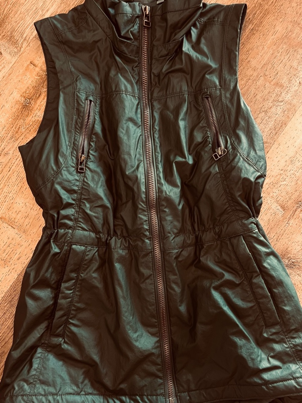Sleeveless Zip-Front Utility Vest in Dark Green